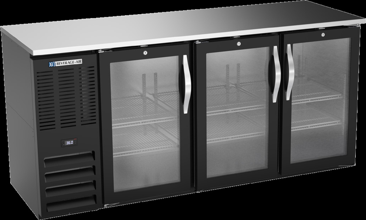 Product image #3 for Beverage-Air 72-Inch Three-Section Food-Rated Back Bar Refrigerator with Glass Doors and Stainless Steel Top