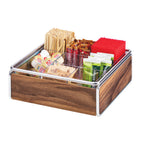 Thumbnail image #1 for Cal-Mil Mid-Century 3707-49 9-Section Walnut Condiment Organizer with Plastic Insert and Chrome Frame, 12"W x 12"D x 4-1/2"H