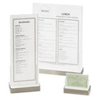 Thumbnail image #1 for Cal-Mil Luxe 3016-811-55 Menu Holder, White Frame with Clear Acrylic, Stainless Steel Base, 9"W x 2-5/8"D x 12"H Case of 3