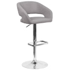 Thumbnail image #1 for Flash Furniture CH-122070-GYFAB-GG Adjustable-Height Swivel Bar Stool, Gray Upholstered Mid-Back, Chrome Pedestal Base