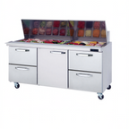 Thumbnail image #1 for Blue Air FSE LLC BLMT72-D4RL-HC Three-Section Mega Top Sandwich Prep Table, 72-3/8"W, 30-Pan, 4 Drawers, Stainless Steel