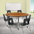 Thumbnail image #2 for Flash Furniture Emmy XU-GRP-18CH-A60-HCIRC-OAK-T-A-CAS-GG 60" Round Laminate Activity Table and 6 Stack Chairs, Adjustable Height