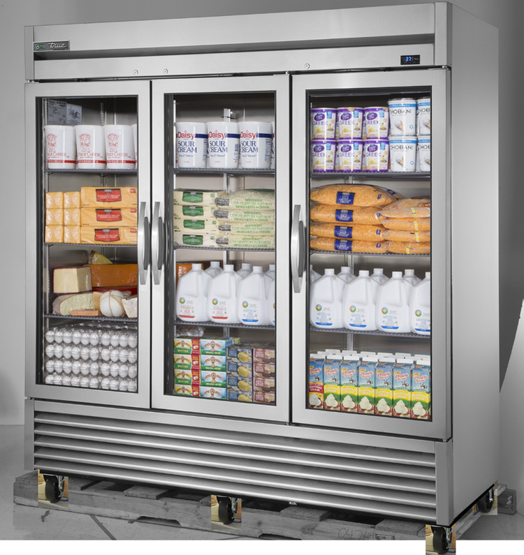 Product image #5 for True 3-Section Reach-In Refrigerator with 3 Framed Glass Doors, Stainless Steel, Bottom-Mounted Self-Contained Refrigeration