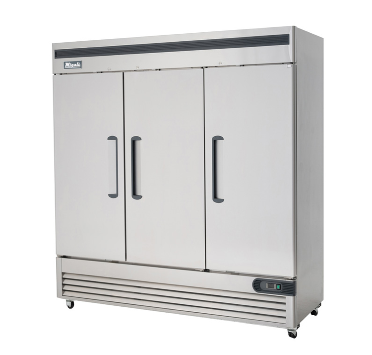Product image #5 for Migali Competitor Series 3-Section Reach-In Freezer with Bottom-Mount Self-Contained Refrigeration and Solid Hinged Doors