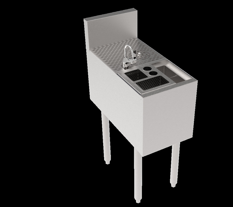 Product image #5 for Krowne Royal Series 12-Inch Wide Underbar Tool Caddy with Push-Down Glass Rinser Faucet and 4 Wet Bins
