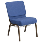 Thumbnail image #1 for Flash Furniture Hercules FD-CH0221-4-GV-BLUE-BAS-GG Extra Wide Stackable Church Chair, Blue Fabric Upholstery, Gold Vein Steel Frame