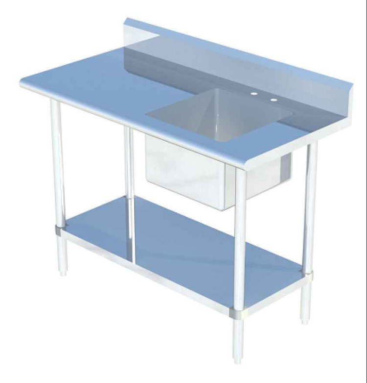 Product image #4 for 48 Inch x 24 Inch Stainless Steel Work Table with Right-Side Prep Sink and 5 Inch Backsplash