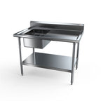 Thumbnail image #1 for NBR Equipment PTS-1620L4 Stainless Steel Sink Work Table, 48"W x 30"D, Single Left Sink, 5"H Backsplash, Open Undershelf