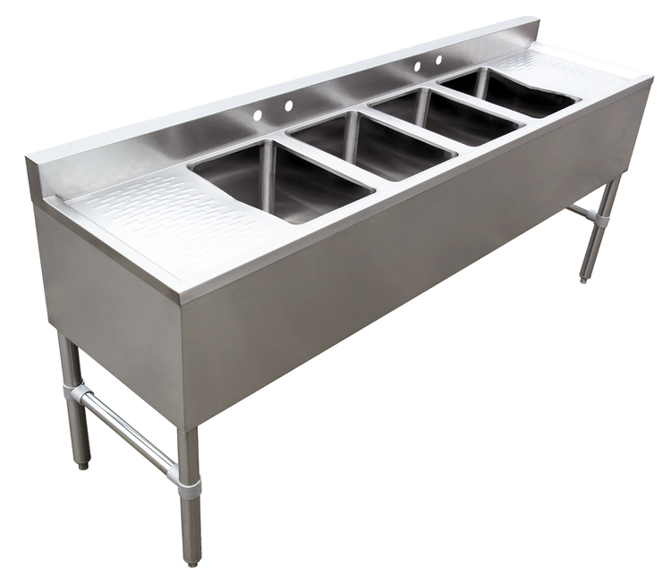 Product image #5 for Omcan 72-Inch Stainless Steel Four-Compartment Under Bar Sink with Dual Drainboards
