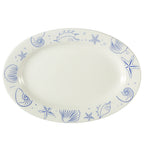 Thumbnail image #1 for CAC China Atlantic Seashell ATC-51-AW Ceramic Oval Platter, 15 x 10-1/4 x 1-1/2 in, Blue Decorated Rim/American White 1 Dozen