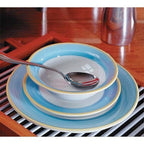 Thumbnail image #2 for G.E.T. Corona, Calypso PA1601902912 . . Porcelain Plate, 12-1/4" Round, Rolled Edge, Yellow Edge 1 Dozen