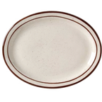 Thumbnail image #1 for Vertex China Caravan CRV-12 Vitrified China Oval Platter, 9-1/2", Narrow Rim, Brown Speckled, Double Band Case of 2 Dozen