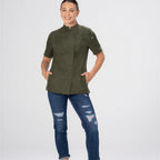 Thumbnail image #1 for Chef Works CBN02W-OLI-XL Women's Short-Sleeve Chef Coat, Olive, XLarge, Poly/Cotton