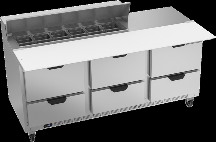 Product image #6 for Beverage-Air Three-Section Sandwich Top Refrigerated Prep Table with 6 Drawers and 12-Pan Rail, 72 Inch