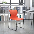 Thumbnail image #2 for Flash Furniture RUT-438-OR-GG Commercial Outdoor Stacking Chair, Orange Polypropylene Seat, Cut-Out Back, Gray Metal Sled Frame