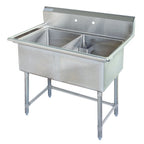 Thumbnail image #1 for Tarrison Products Ltd. TA-CDS224-KIT 2-Compartment Stainless Steel Sink, 54"W x 30"D x 45"H, 24" Compartments, 10"H Backsplash