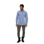 Thumbnail image #1 for Chef Works Chambray SHC06-BLU-XL Men's Blue Poly/Cotton Chef Dress Shirt, Long Sleeve, Button Front, XL