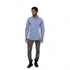 Thumbnail image #1 for Chef Works Chambray SHC06-BLU-M Men's Blue Dress Shirt, Poly/Cotton, Medium, Long Sleeve