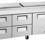 Thumbnail image #6 for True Mfg. - General Foodservice TPP-AT2-93D-4-HC 93.5-Inch Self-Contained Refrigerated Pizza Prep Table, 1 Door, 4 Drawers