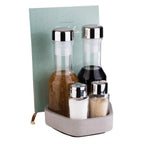Thumbnail image #1 for Libbey APS Germany - Element APS 40413 5-Piece Oil & Vinegar Cruet Set with Glass Shakers, Pour Bottles & Concrete Holder