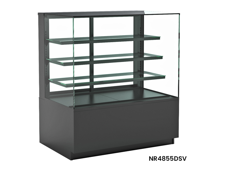 Product image #5 for Reveal® Freestanding Full-Service Non-Refrigerated Pastry Display Case with 3 Glass Shelves