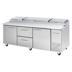 Thumbnail image #1 for Blue Air FSE LLC BAPP93-D2M-HC Pizza Prep Table, 3-Section, 93-1/4"W, 2-Door/2-Drawer, Side-Mounted Self-Contained Refrigeration
