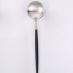 Thumbnail image #1 for Kadra Kitchenware Vikko Dine VF-SS10-VBS Two-Tone Brushed Black & Silver 18/10 Stainless Steel Soup Spoon Case of 12