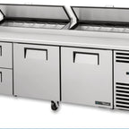 Thumbnail image #6 for True Mfg. - General Foodservice TPP-AT2-93D-2-HC 93.5-Inch 2-Section Pizza Prep Table with 2 Doors, 2 Drawers & White Poly Cutting Board