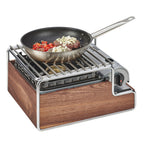 Thumbnail image #1 for Cal-Mil Mid-Century 3712-49 Square Butane Stove Frame Only, Walnut with Chrome Frame, 14-1/4"W x 12-3/4"D x 7-1/4"H