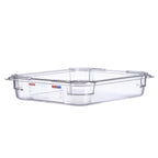 Thumbnail image #1 for CFS Brands Araven 09821 Food Pan, GN 1/2 Size, 2-1/2" Deep, Polycarbonate, Clear, Integrated Label Case of 6