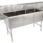 Thumbnail image #4 for John Boos 3B18244-2D18 3-Compartment Stainless Steel Sink with Left & Right Drainboards, 93-1/4"W, 16/300, 14" Deep