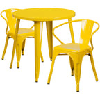 Thumbnail image #1 for Flash Furniture CH-51090TH-2-18ARM-YL-GG 30" Round Table and 2 Yellow Metal Arm Chairs Set