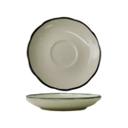 Thumbnail image #1 for International Tableware Sydney SY-36 Ceramic Saucer, 4-7/8" Round, Scalloped Edge, American White with Black Band Case of 3 Dozen