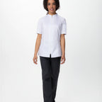 Thumbnail image #1 for Chef Works CBZ04W-WHT-S Women's Chef Coat, Raglan Short Sleeve, Center Zipper, White, Size S