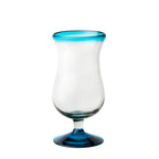 Thumbnail image #1 for Ten Strawberry Street Aqua Rim 7MCR259 Hand-Blown Mexican Hurricane Glass, Aqua Rim, Non-Tempered Case of 6