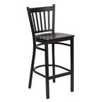Thumbnail image #1 for Flash Furniture Hercules XU-DG-6R6B-VRT-BAR-MAHW-GG Armless Metal Vertical Slat Back Bar Stool with Mahogany Finish Wood Seat
