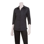 Thumbnail image #1 for Chef Works Finesse WA34-BLK-XL Women's Fitted Chef Shirt, 3/4 Sleeve, Black, Poly/Cotton/Elastane, XL