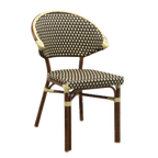 Thumbnail image #1 for G & A Commercial Seating Capri 815 Stacking Outdoor Side Chair, Woven Nylon Seat and Back, Mahogany-Finish Aluminum Frame