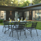Thumbnail image #2 for Flash Furniture TLH-089REC-017CBK4-GG 5-Piece Patio Dining Set with 55-Inch Tempered Glass Table, Umbrella Hole and 4 Black Aluminum Slat Chairs