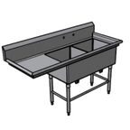 Thumbnail image #1 for Pacific Stainless Products DCS2430-16-L24 2-Compartment Stainless Steel Sink with Left Drainboard, 30 x 24 x 12 in Bowls, 16 Gauge