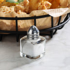 Thumbnail image #2 for New Star Foodservice Inc. 22254 Mini Cube Salt Shaker, 1/2 oz Glass Jar, Stainless Steel Top Case of 36