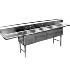 Thumbnail image #1 for GSW USA SE16204D18 4-Compartment Stainless Steel Sink, (4) 20"W x 16"L x 12"D Bowls, Left & Right Drainboards, 18 Gauge
