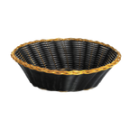Thumbnail image #1 for TableCraft Products 875B Round Fast Food Basket, 8 x 8 x 2 in, Black Polypropylene with Gold Metal Trim Case of 12