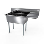 Thumbnail image #1 for NBR Equipment 2SG-181812R18 2-Compartment 304 Stainless Steel Sink, 18 x 18 x 12 in Compartments, Right Drainboard, Galvanized Legs