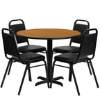 Thumbnail image #1 for Flash Furniture HDBF1003-GG Round Table and 4 Banquet Chair Set, 36-inch Natural Laminate Table, Black Base, Vinyl Upholstered Chairs