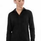 Thumbnail image #1 for Chef Works W151-BLK-L Women's Long-Sleeve Formal Chef Shirt, Black, Poly/Cotton/Elastane, Large