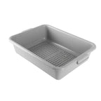 Thumbnail image #1 for Omcan 81256 Bus Box, standard, perforated, 21-1/2″L x 15-1/2″W x 5″H, stackable, reinforced handles, polypropylene, gray Case of 12
