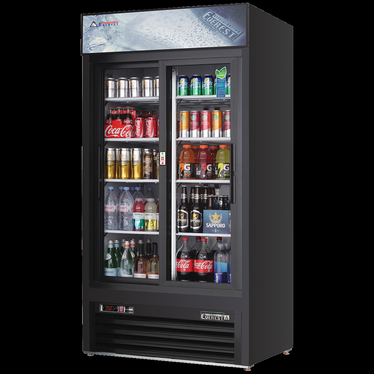 Product image #5 for Everest Refrigeration Two-Section Reach-In Glass Door Merchandiser Refrigerator, 33 Cu. Ft., Sliding Doors