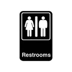 Thumbnail image #1 for AllPoints Foodservice Parts & Supplies 2801165 Restrooms Sign, 6" x 9", Black with White Letters, Plastic, Adhesive Back