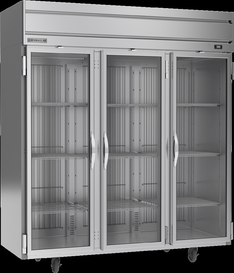 Product image #5 for Beverage-Air Horizon Series Three-Section Reach-In Refrigerator with Glass Doors, 71.52 Cu. Ft., Top-Mounted Self-Contained Refrigeration